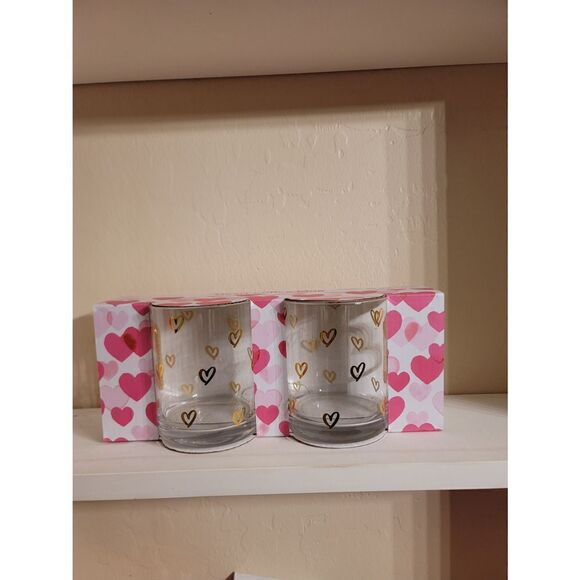 Valentines glass heart handle coffee mug clear with gold hearts set of 2 - Picture 4 of 13